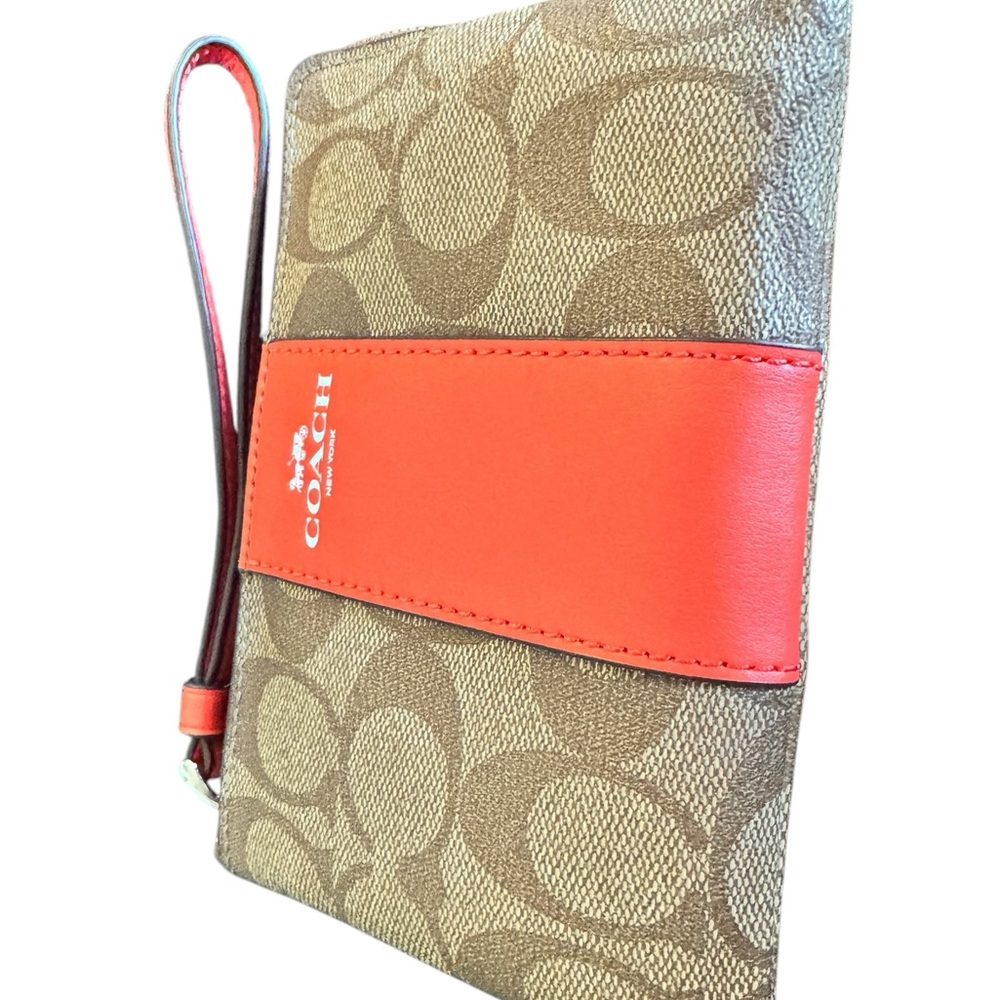 Coach Brown and Coral Red Wristlet - Picture 8 of 10